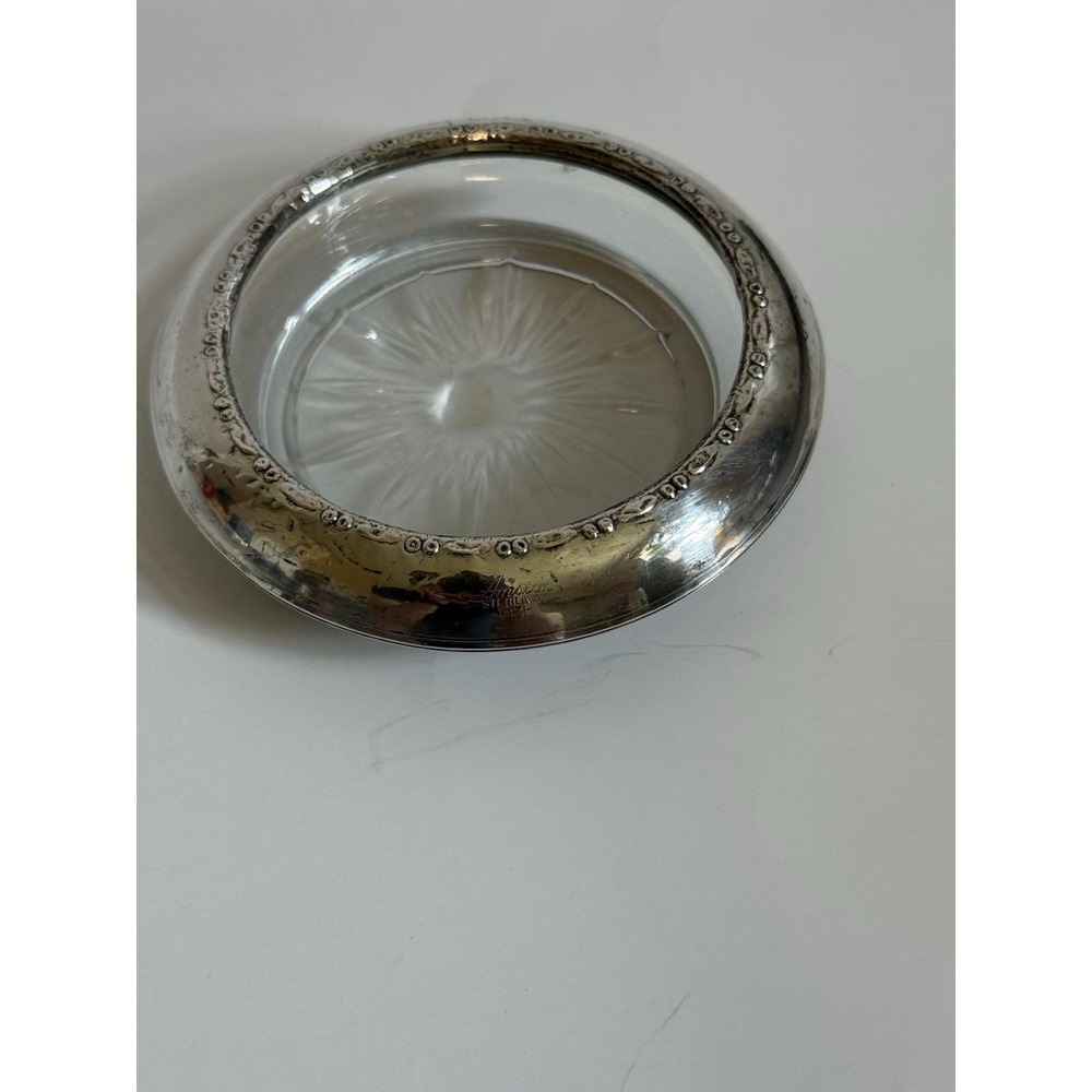 Coaster, ashtray, or trinket/ring dish (glass and sterling silver, Amston)